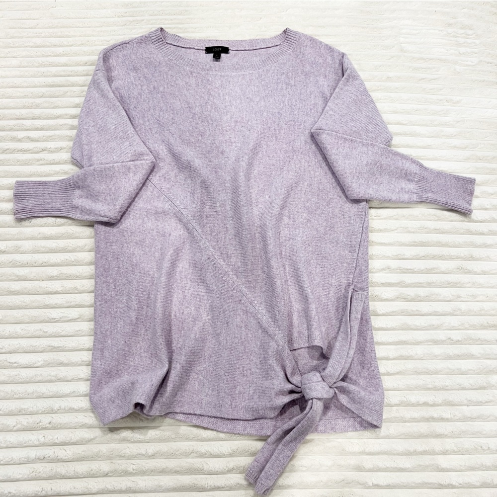 J. Crew Wool Mix Tie Waist Loose Fit Boat Neck Sweater Heather Orchid Purple